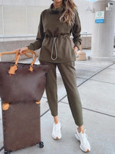 Load image into Gallery viewer, Turtleneck Drawstring Waist Slit Casual Suit