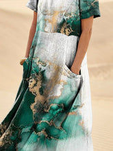 Load image into Gallery viewer, Women's Vintage Marble Texture Linen Pocket Dress