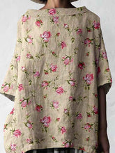 Load image into Gallery viewer, Women&#39;s Elegant Simple Rose Floral Print Linen Top