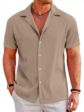 Load image into Gallery viewer, Men's Casual Solid Color Ribbed Cuban Collar Short-sleeved Shirt