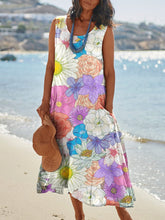 Load image into Gallery viewer, Bright Dreamy Multi-coloured Floral Print Womens Pocket Pinafore Linen Dress
