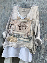 Load image into Gallery viewer, Vintage Patchwork Tree Embroidery Art Linen Blend Blouse