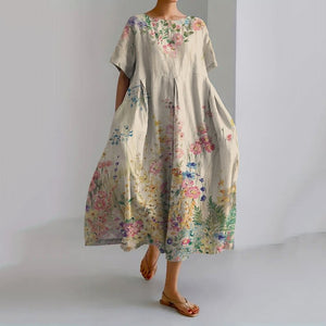 Vintage Botanical Floral Print Casual Loose Dress