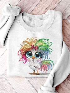 Funny Crazy Chicken Christmas Casual Print Sweatshirt