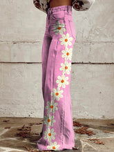 Load image into Gallery viewer, Women&#39;s Pink Flower Print Casual Wide Leg Pants