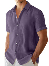 Load image into Gallery viewer, Men's summer solid color imitation linen casual and comfortable short-sleeved shirt