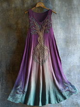 Load image into Gallery viewer, Vintage Tree Of Life Embroidered Gradient Linen Dress