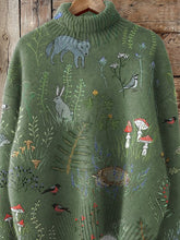 Load image into Gallery viewer, Woodland And Animal Pattern Printed Knit Turtleneck Pullover Sweater