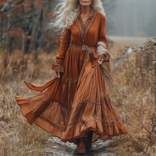Load image into Gallery viewer, Women's Vintage V-neck Linen Long-sleeve Maxi Long Dress