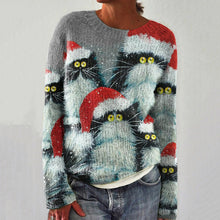 Load image into Gallery viewer, Funny Christmas Cat Print Casual Knit Pullover Sweater