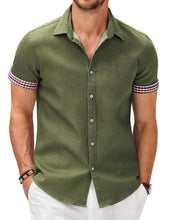 Load image into Gallery viewer, Men's Fashion Plaid Linen Patchwork Short Sleeve Shirt