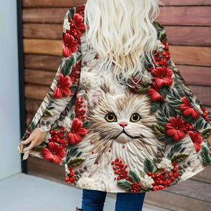 Christmas Cat Print Long Sleeve Casual Cardigan