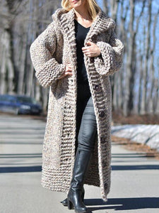 Wearshes Chunky Knit Long Hooded Cardigan