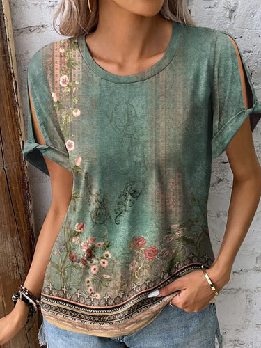 Women's Casual And Comfortable Ethnic Style Short Sleeved Printed T-shirt