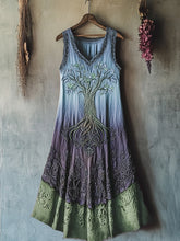 Load image into Gallery viewer, Vintage Viking Tribal Celtic Knot Life Of Tree Lace Patchwork Art Linen Tank Dress
