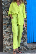 Load image into Gallery viewer, Casual Solid Color V-Neck Shirt &amp; Pants Cotton Linen Two-Piece Set