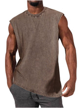 Load image into Gallery viewer, Men's 100% Cotton Washed And Distressed Vintage Round Neck Sleeveless Sports Tank Top
