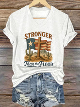 Load image into Gallery viewer, 🙏💔praying For Texas.🙏v-neck Retro Texas Strong Stronger Than The Flood Faith Cross Print T-shirt