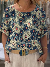 Load image into Gallery viewer, Women's Vintage Lovely Floral Art Print Front And Back Wear Short Sleeve Cotton Shirt