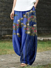 Load image into Gallery viewer, Vintage Water Lily Japanese Art Linen Blend Cozy Pants