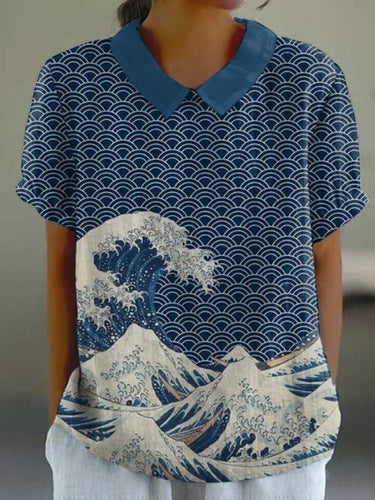 Women's Japanese Ocean Art Short-sleeved Top