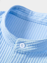 Load image into Gallery viewer, Men's Summer Stand Collar Vertical Stripe Jacquard Solid Color Short Sleeve Shirt