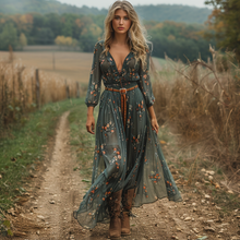 Load image into Gallery viewer, Women's Vintage Country Pastoral Linen Style Long-sleeve Maxi Long Dress