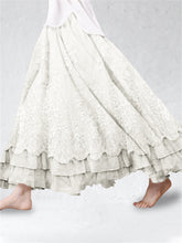 Load image into Gallery viewer, Vintage Floral Lace Ruffle Flowy Linen Blend Skirt