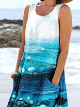 Load image into Gallery viewer, Women's Beachy Watercolour Stripes Beach Art Print Pocket Casual Resort Comfort Maxi Dress