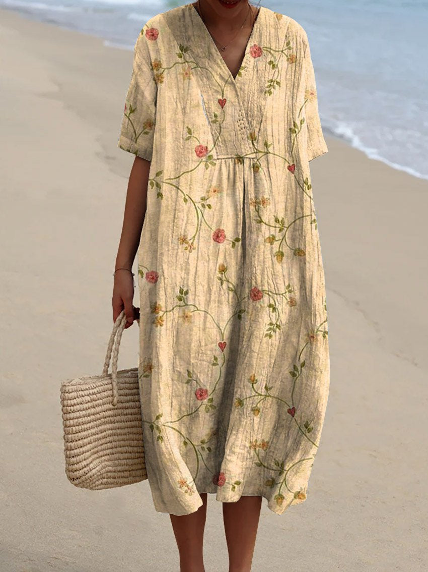 Women's Retro Floral Art Print Casual Flowy Dress