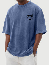 Load image into Gallery viewer, Men's Vintage Wash Smiley Coconut Tree Print Short Sleeve T-Shirt
