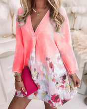 Load image into Gallery viewer, V-neck Loose Printed Linen Long-sleeved Dress