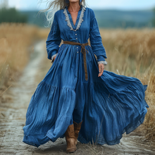 Load image into Gallery viewer, Women's Vintage V-neck Linen Long-sleeve Maxi Long Dress