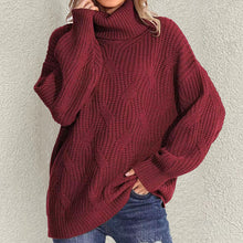 Load image into Gallery viewer, Retro Loose Turtleneck Cable Knitted Long Sleeve Sweater