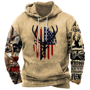 Vintage Hooded Flag Deer Print Hoodie