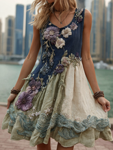 Load image into Gallery viewer, Women's Classy Gradient Japanese Sakura Cherry Blossoms And Sea Wave Embroidered Cotton And Linen Tank Dress