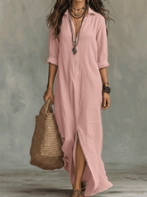 Load image into Gallery viewer, Black Button-Front Bohemian Shirt Maxi Dress