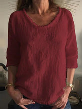 Load image into Gallery viewer, Cotton Linen Shirt Ladies Casual V-Neck Short Sleeve Solid Color Top