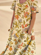 Load image into Gallery viewer, Women's Elegant Flowers Art Print Casual Linen Pocket Dress