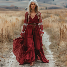 Load image into Gallery viewer, Women's Vintage Paneled Linen Long-sleeve Maxi Long Dress