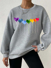 Load image into Gallery viewer, Women's Rainbow Love Heart Waffle Sweatshirt Waffle Sweatshirt