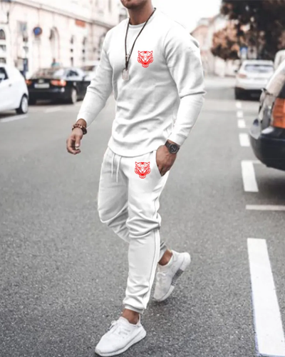 Men's casual printed color matching long-sleeved sports set 028