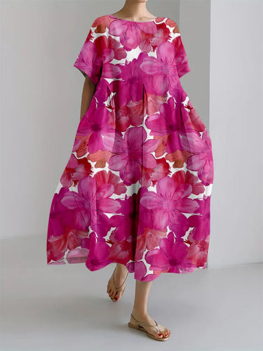 Women's Retro Botanical Floral Design Printed Casual Loose Dress(S-5XL)