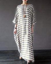 Load image into Gallery viewer, Women Casual Striped Linen Crew Neck Plus Size Dress