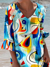 Load image into Gallery viewer, Women&#39;s Abstract Art Style Picasso Print Ruffled Dress