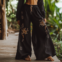 Load image into Gallery viewer, Bohemian Holiday Style Retro Linen Floral Ethnic Totem Print Casual Pants