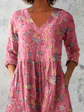 Load image into Gallery viewer, Women's Elegant Floral Pattern Round Neck Cotton and Linen Top