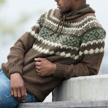 Load image into Gallery viewer, Vintage Patterned Knitted Icelandic Hooded Sweater