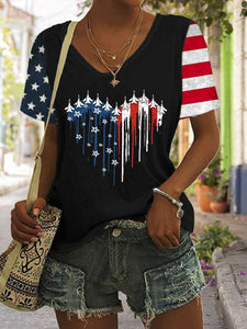 Women's Flag Independence Day Printed Casual T-Shirt