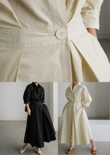 Load image into Gallery viewer, Black Button Wrinkled Cotton Dresses Long Sleeve